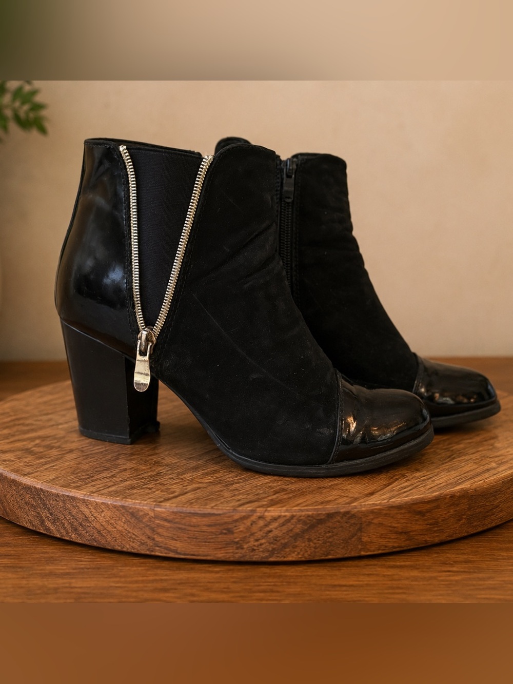 Fancy That Black Patent & Suede Like Ankle Boots |Size 10
